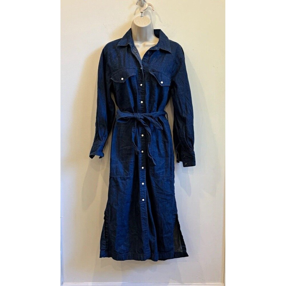 Banana Republic Denim Shirt Dress Women's M Blue Midi Belted Pockets utility